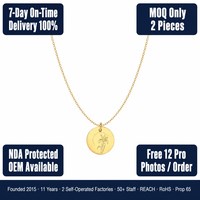 Meilleure Vente 2026 – Collier Pendentif Disque Monnaie Fleur de Naissance 12 Mois en Acier Inoxydable Plaqué Or 18K PVD Personnalisé – Vente en Gros