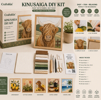 Kit de Pintura de Tela DIY Kinusaiga con Diseño de Vaca, Kit de Manualidades sin Costuras para Amantes de las Artesanías, Set de Regalo para Decoración de Cocina, Todos los Materiales Incluidos