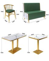 Ensemble de sièges et de chaises de restaurant modernes, mobilier commercial, banquettes en cuir vert de luxe avec table en marbre pour café et salle à manger