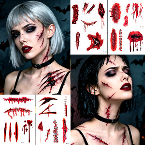 Autocollants de tatouage de cicatrices d'<span class=keywords><strong>horreur</strong></span> d'Halloween, transfert à l'eau, imperméables, maquillage de plaies sanglantes, autocollants de fête - Product Image 3