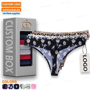 Tangas sin costuras con estampado personalizado, ropa interior floral de leopardo de seda helada, bragas sin costuras de una pieza <span class=keywords><strong>para</strong></span> <span class=keywords><strong>mujer</strong></span> - Product Image 1