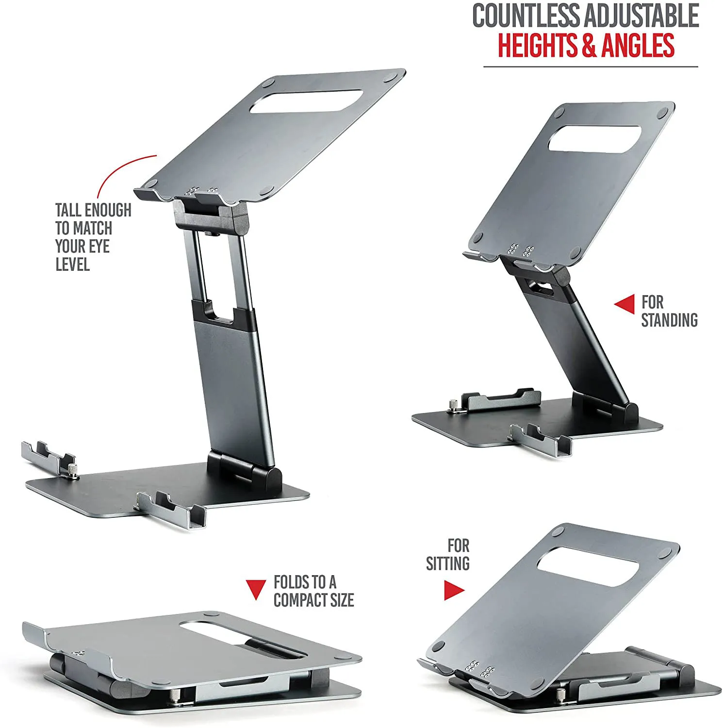 Ergonomic Adjustable height up to 20" laptop stand for desk Portable laptop riser with Phone Holder