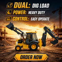 620CH 75KW Mesin Backhoe Loader Diesel Beroda dengan Bucket 1m3 dan 0.2m3 untuk Konstruksi