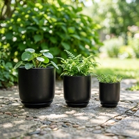 Pot de fleurs en céramique cylindrique émaillé noir, design nordique moderne, écologique, pour la maison et le jardin, vente en gros d'usine