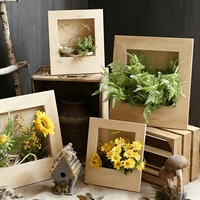 Pot Tanaman Bingkai Foto Kayu Solid Rustic Shadow Box untuk Meja, Dekorasi Rumah Alami, Logo Kustom OEM, Pot Kayu