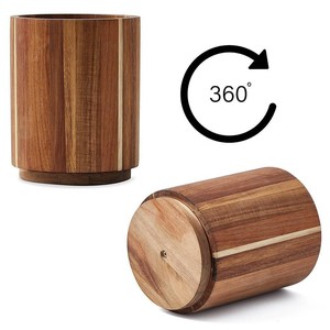 Cylindre de rangement pour ustensiles de cuisine en bois d'acacia, ouvert en dessus, avec compartiments, organisateur de bureau - Product Image 3