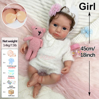 Poupée nouveau-né fille en silicone pleine grandeur de 18 pouces, yeux/bouche ouvrables, peau réaliste, cheveux bouclés, cadeau réconfortant pour combattre l'isolement