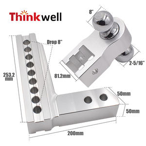 新型トレーラーヒッチ 8インチ シルバーアルミニウム合金 ドロップ調整可能ヒッチ トレーラー牽引用 トレーラーホイール牽引ボールマウント - Product Image 2