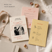 Suite de papeterie de mariage dessinée à la main, cartes personnalisées en papier photo pour les invitations Save the Date, RSVP et remerciements
