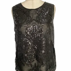 Sleeveless embroidered print blouse makes look thin and good-looking women shirts