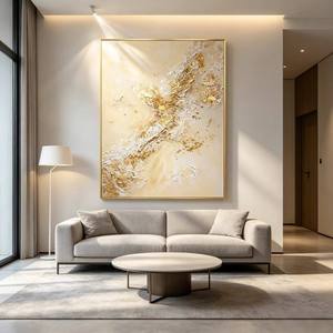 Modern Abstract Oil Painting <b>Gold</b> <b>Frame</b> Vertical Canvas Art For Entryway Living Room Decor - Product Image 2