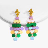 Boucles d'oreilles pendantes Mardi Gras, paillettes dorées, fleur de lys, sequins multicolores, pompons, pour fête de carnaval, bijoux de costume