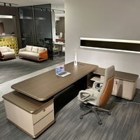 Bureau de direction en L de luxe, table de bureau moderne haut de gamme pour PDG, bureau de président avec armoire latérale et rangement