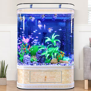 Aquarium en verre incurvé de 25W avec base ornementée Aquarium de luxe de grande capacité pour la décoration intérieure du salon - Product Image 5