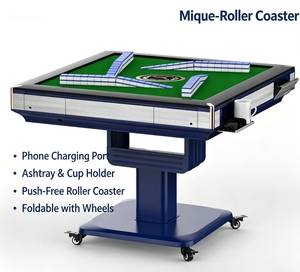 Machine de Mahjong Haze-Blue Roller-Coaster avec mélangeur automatique sans poussée, table pliable sur roulettes, divertissement pour 4 joueurs, unique - Product Image 1