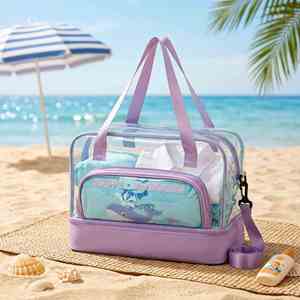 Bolsa de natación de PVC con separación de ropa seca y húmeda, bolsa de playa con dibujos animados para niños, neceser transparente, bolso de gran capacidad para mujer - Product Image 1