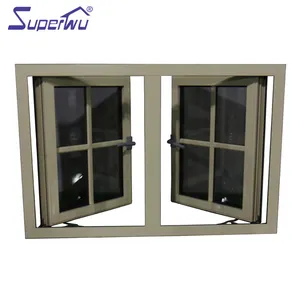 NFRC Certificated Energy-Efficient Wood Clad Aluminum Double Tempered Glass French Arched Crank Casement Window With Grilles