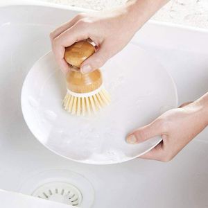 Bamboo Round Mini Palm <b>Scrub</b> Cleaning <b>Brush</b> Portable Stiff Bristles Washing Dish <b>Brush</b> for Household Kitchen - Product Image 3