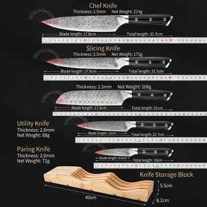 Juego de 6 Cuchillos de Cocina con Patrón Damasco y Bloque de Almacenamiento de Bambú, Cuchillos Japoneses Santoku de Alta Calidad, Cuchillo de Chef para Carne - Product Image 2