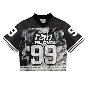 Custom Raw Distressed Hem Knitted Breathable Summer Sporty Outfit Sets Screen Printed Brand Graphic Logo Polyester Acid Washed - Product Image 3