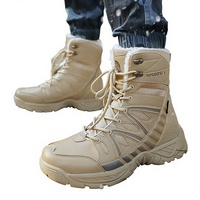 Bottes tactiques d'hiver montantes pour hommes et femmes, imperméables, antidérapantes, avec semelle extérieure en caoutchouc, doublure en fourrure respirante et lacets pour la protection des orteils