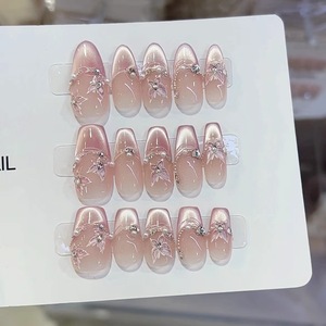 Set de 10 <span class=keywords><strong>Uñas</strong></span> Postizas Hechas a Mano <span class=keywords><strong>con</strong></span> Diseño de Ojo de Gato y Degradado <span class=keywords><strong>Nude</strong></span>, Cobertura Completa <span class=keywords><strong>con</strong></span> Pegamento, <span class=keywords><strong>Uñas</strong></span> a Presión - Product Image 4