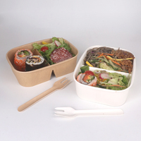 Boîtes d'emballage alimentaire jetables rectangulaires biodégradables à deux compartiments avec logo personnalisé Printon, en papier kraft, boîte à lunch