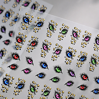 Autocollants 5D en relief pour ongles, motif œil maléfique rétro, yeux colorés, flocons de feuille d'or léopard, autocollants adhésifs pour manucure, fournitures pour ongles