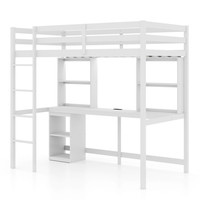Lit superposé moderne en bois pour enfants Lit mezzanine avec lumière LED et bureau Aucune boîte à ressort nécessaire