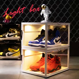 Ayakkabı kutusu LED kutusu ayakkabı istiflenebilir şeffaf sneaker konteyner depolama damla ön ayakkabı kutusu led ses aktif