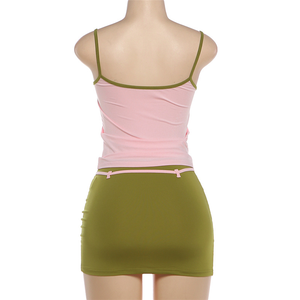 Color Blocking 2Piece <b>Set</b> Women LowNeck Backless Skinny Camisoleand Bandage Skirt Sweet Summer - Product Image 5