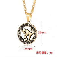 Collier pendentif zodiaque tendance rétro personnalisé en gros, chaîne à maillons, bijoux en acier inoxydable pour hommes et femmes, plaqué or 18 carats