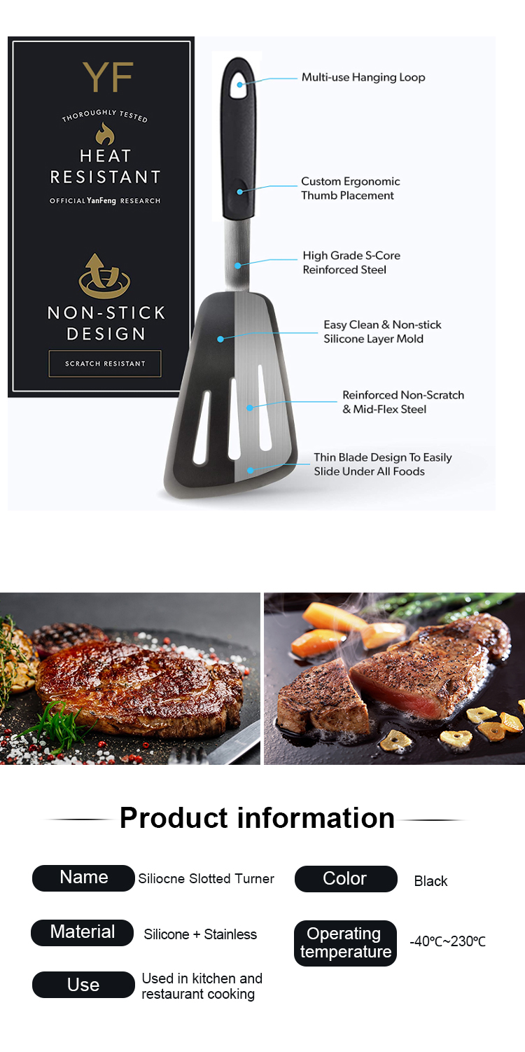 Series Long Silicone Turner Spatula Heat Resistant Rubber Kitchen Spatula - Ideal for Fish, Eggs turner