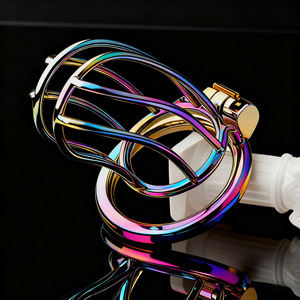 Gabbia di Castità Maschile in Metallo Colorata con Lucchetto Nascosto, Dispositivo di Castità in Acciaio Inossidabile, Bondage per Uomini, 100% Impermeabile - Product Image 1