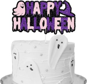 Happy Halloween Cake Topper Ghost Witch Party Decoration Pink Purple Glitter Spooky Ghost Witch Party Decoration Supplies - Product Image 1