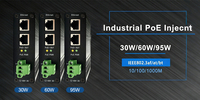 Inyector PoE++ GXCOM IEEE 802.3bt 10G 95W |   Conector Ethernet Industrial para Riel DIN para Cámaras PTZ de Exterior (Entrada de 12-48V CC)