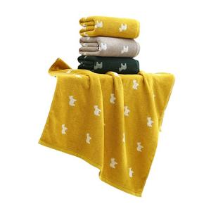 Serviette de bain en coton pur jacquard 70x140cm, imprimé animal, douce, absorbante, pour usage domestique, rectangulaire, hypoallergénique, jaune, marron, vert - Product Image 2