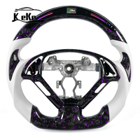 Volant en fibre de carbone forgé avec poudre violette LED et cuir lisse blanc pour les modèles Infiniti G35 G37 Coupé Berline 2007-2015