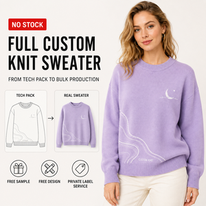 Maglione OEM da Donna in Lavanda <span class=keywords><strong>con</strong></span> Motivo Intarsiato a Luna, in Misto Cotone Pesante, Oversize, Girocollo, Pullover - Product Image 1