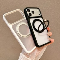 Bonne qualité 360 ° Coque de téléphone rotative avec support pour iPhone 17 16 15 Pro Max, sensation peau, magnétique, avec béquille