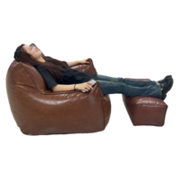 Fournisseur d'usine OEM : Fauteuil de relaxation en cuir luxueux avec repose-pieds, ensemble pouf marron avec ottoman pour la détente