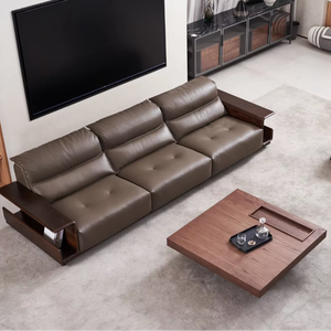 Ensemble modulaire en cuir véritable brun foncé de luxe, personnalisable, extensible, en forme de L, pour salon d'appartement - Product Image 2
