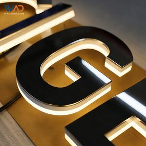 Enseignes murales métalliques lumineuses de luxe, personnalisées en acier inoxydable brossé, effet halo, affichage LED de logo pour la décoration de salons, hôtels et bureaux - Product Image 1