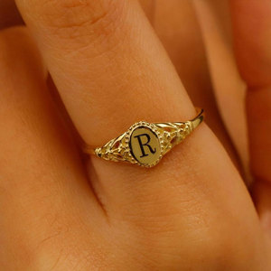 <span class=keywords><strong>Anello</strong></span> con Sigillo Personalizzato con Iniziale Placcato in <span class=keywords><strong>Oro</strong></span> <span class=keywords><strong>Rosa</strong></span> Ottone Lettera Maiuscola Ellissoidale <span class=keywords><strong>Anello</strong></span> alla Moda - Product Image 2