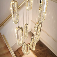Lustre suspendu personnalisable pour escalier, hall d'hôtel, salon, lampe suspendue en acier inoxydable, longs lustres en cristal LED