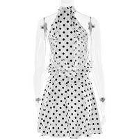 Boutique en gros 2025 nouvelle vente chaude col haut sans manches nœud à pois robe blanche fête vacances femmes robe