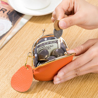 Mini porte-monnaie vintage en cuir véritable, petite pochette à clip multifonctionnelle pour le rangement quotidien et les voyages, avec fermeture à fermoir