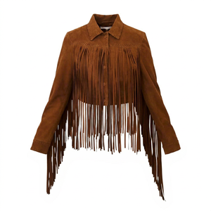 Veste en cuir avec longues franges, col rabattu, manches classiques, automne, décontractée, unisexe, longueur courte - Product Image 1