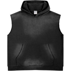 Camiseta sin mangas con capucha para hombre, estilo casual, lavada, de color liso, con bolsillo canguro, corte holgado - Product Image 1