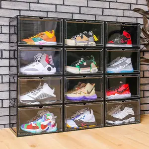 Wholesale Transparent Clear Acrylic Sneaker Storage Stackable Plastic Magnetic Display Case Shoe Box Container Rack